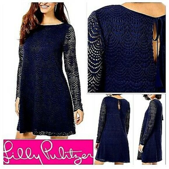 Lilly Pulitzer Ophelia Women's Navy Lace Swing Scallop Shell Dress Size …